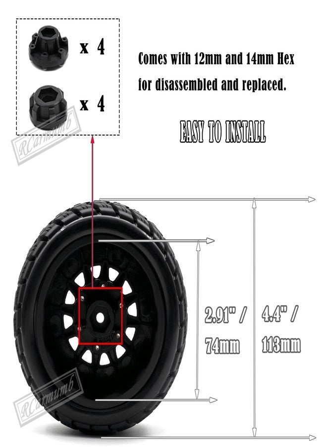 عجلات وإطارات Rcarmumb RC لسيارات Slash 2WD و 4×4 بمقياس 1/10، وSenton Axia1 Red cat RC 4WD، وإطارات بديلة سداسية قابلة للفصل للثلج والصحراء، وإطارات شاحنات RC سداسية مقاس 12 مم/14 مم (4 قطع) باللون الأسود - Image 3